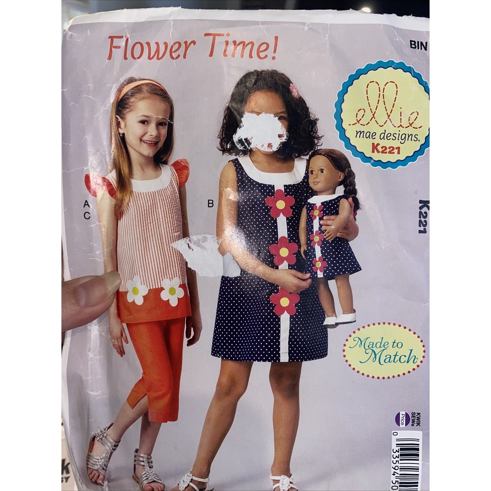 Ellie Mae Designs Flower Time K221 Girls Dress Top Pants Doll Pattern Size 3-10